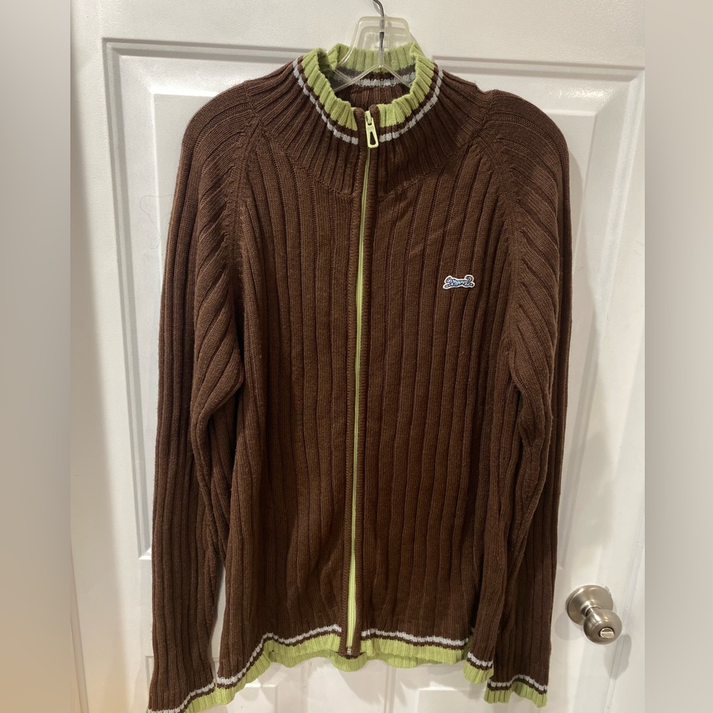 Le Tigre Brown and Green Knit zip up sweater street wear